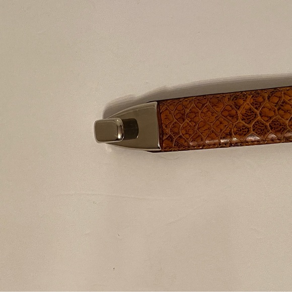 AVIGNON BELT BROWN LEATHER TEXTURED CROC LOOK SILVER O RING BUCKLE SIZE L USA - Picture 10 of 12